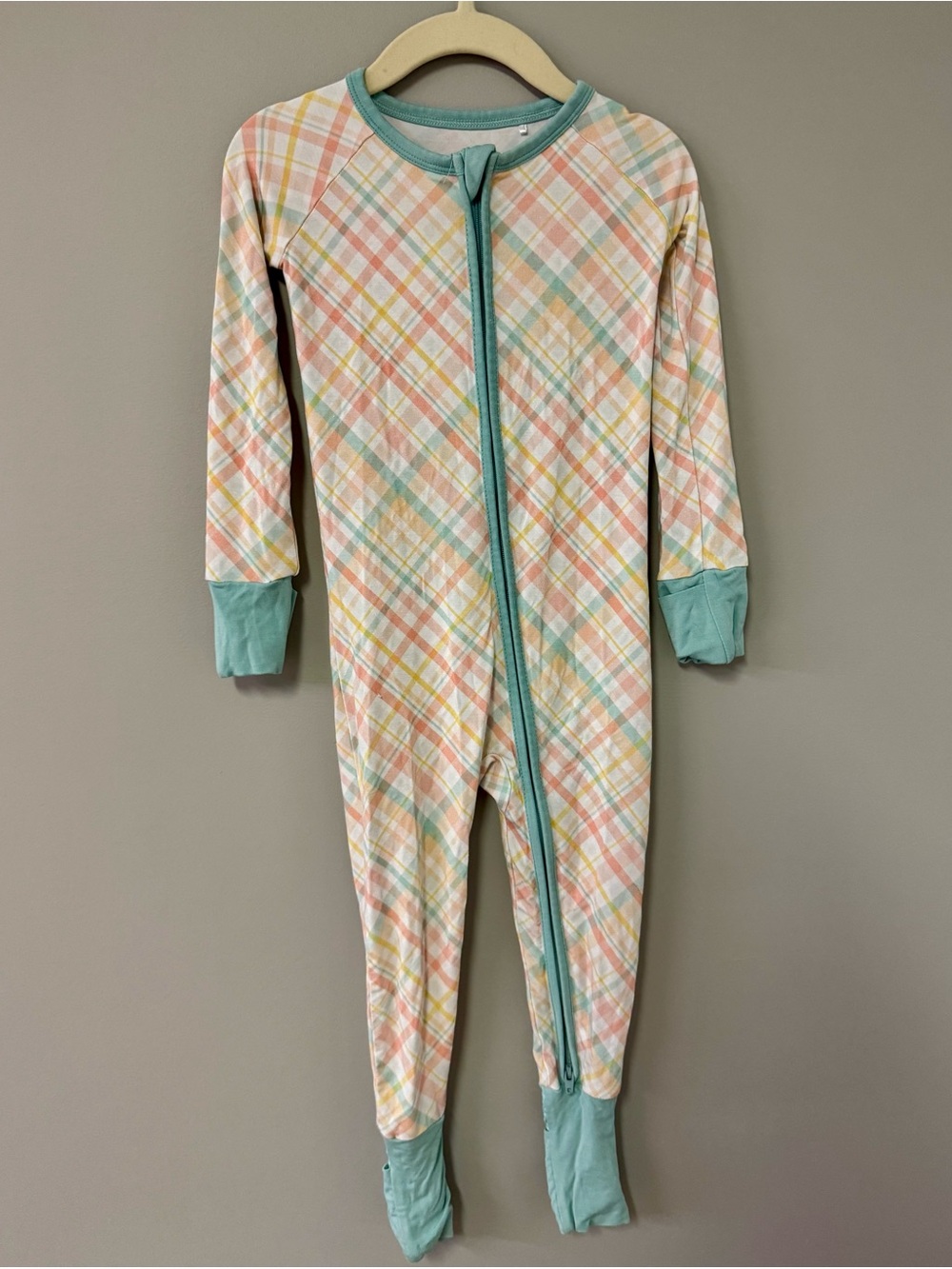 Kids Mint-Trim Plaid Footed One-Piece Pajamas